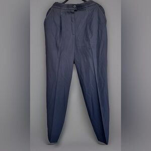 Escada Margaretha Ley Pure Wool Pleated Black Pants White Stitching Pockets 12